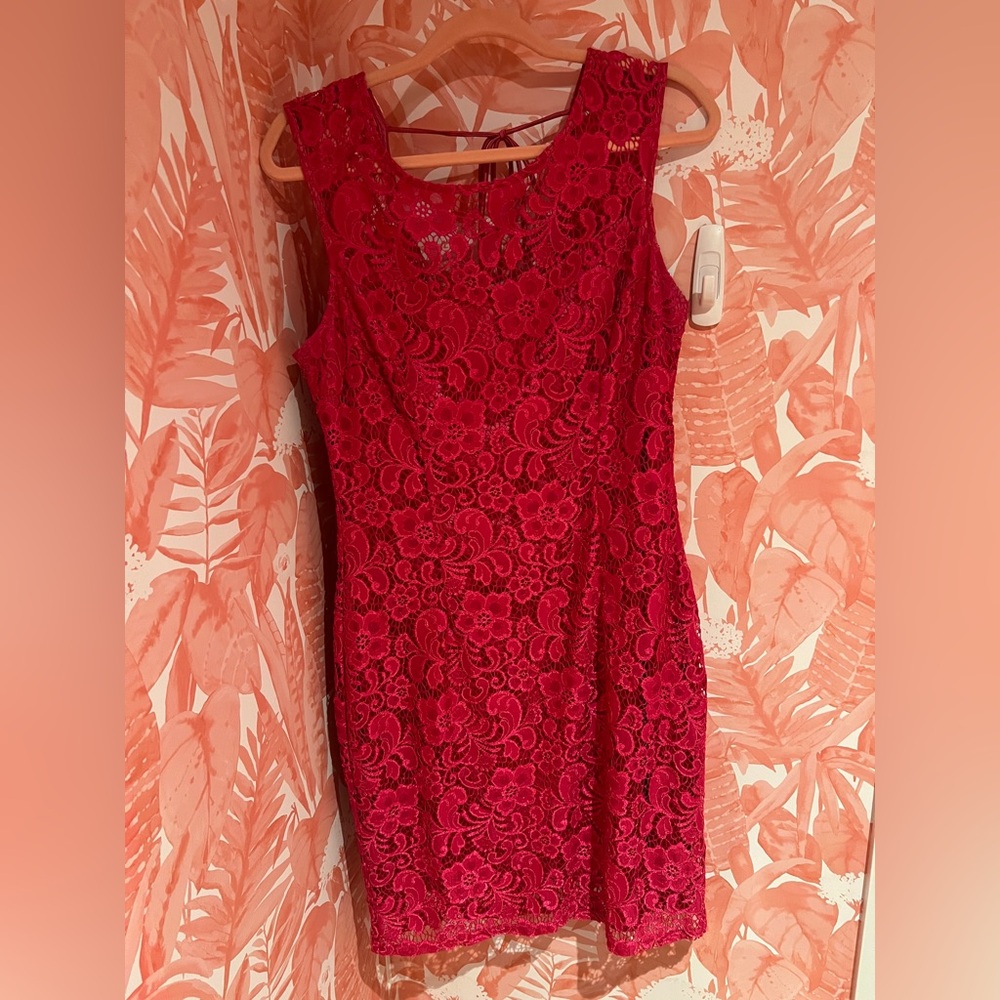 Le Chateau Vibrant Hot Pink Lace Mini Dress